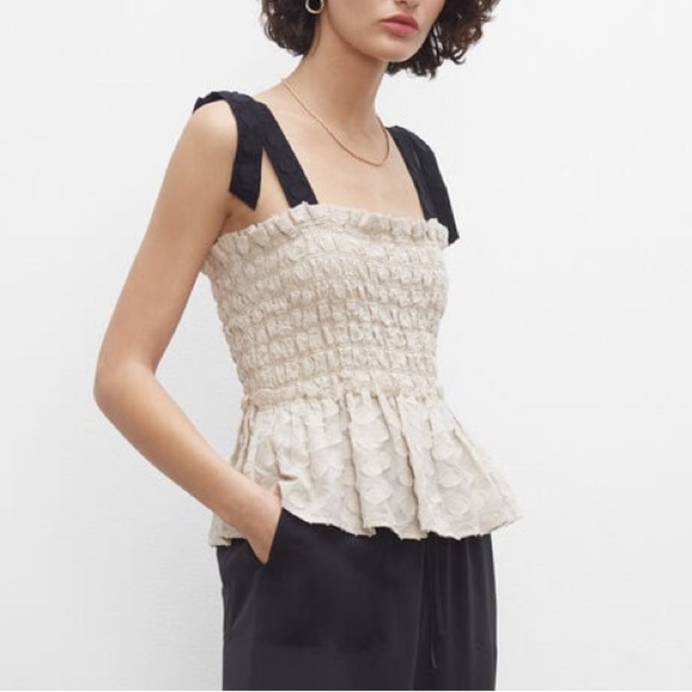 Club Monaco Cream Peplum Tank with Black Tie Straps